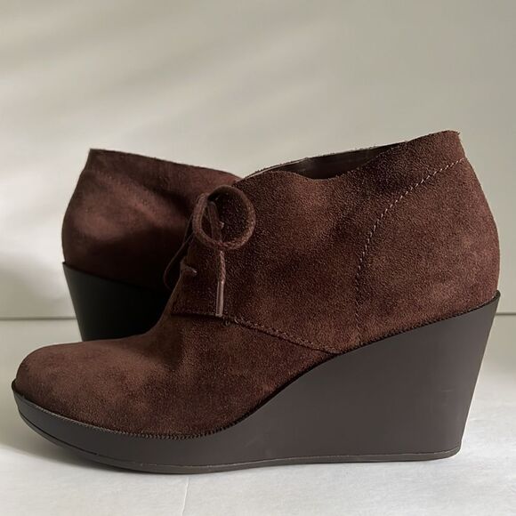 Cole Haan Brown Suede Wedge Heel Lace Up Booties Size 7.5 - Picture 2 of 14